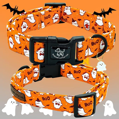 Elegant little tail Halloween Dog Collar, Pet Dog Collar Cotton Soft Ghosts Collars Holiday with Quick Release Buckle Pet Puppy Collar for X-Small Dogs