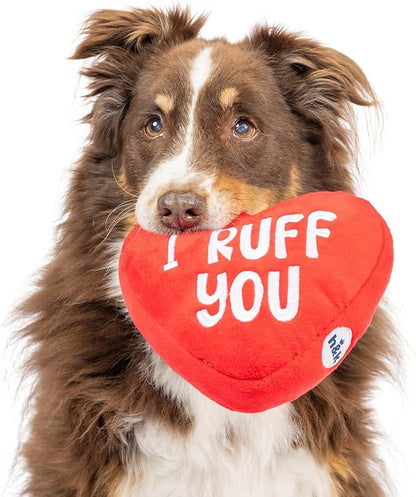Huxley & Kent Funny Dog Toy w/Squeaker – Power Plush Squeaky Dog Toys for Small, Medium & Large Dogs – Soft Stuffed Animal for Indoor Play & Fetch - First Lick Heart, Large