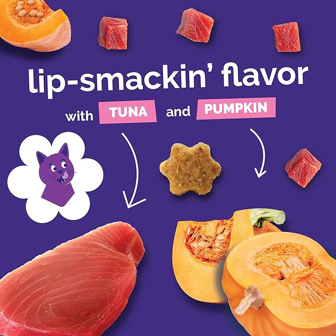 Fruitables Cat Treats, Healthy Treats For Cats, Low Calorie and Packed with Protein, Crunchy Biscuits, No Wheat, Corn or Soy, Made with Real Tuna and Pumpkin, 2.5oz