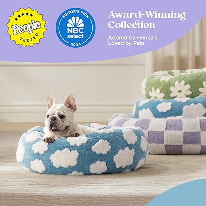 LE SURE Donut Small Dog Bed - Round Cat Beds for Indoor Cats as Gift, Cute Modern Home Decor Beds with Jacquard Shaggy Plush & Anti Slip Bottom, 27 Inch, Blue