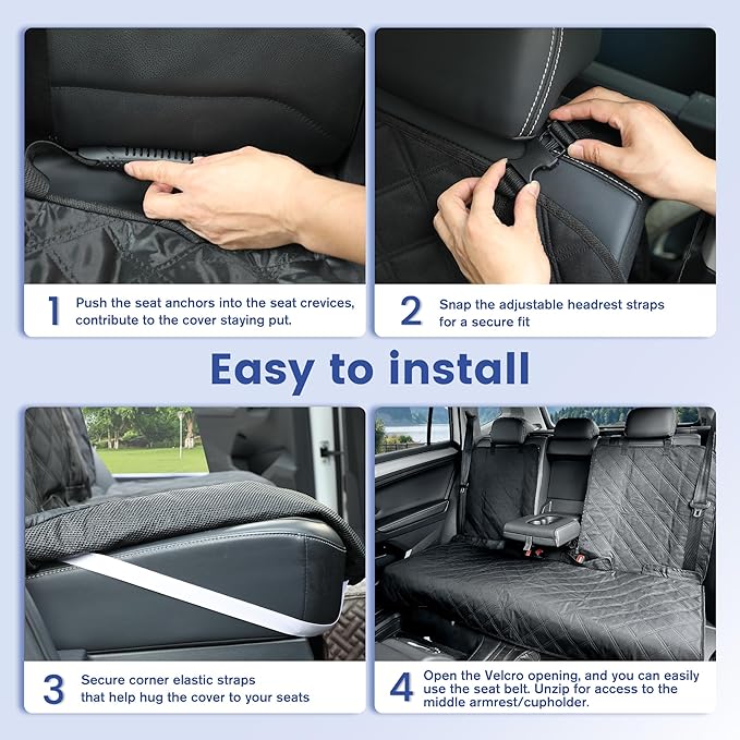 ALLANSING Back Seat Cover - 900D Oxford Waterproof Car Seat Protector, Fits Cars/SUVs/Trucks, Split Bench, Non-Slip, Dog/Kid Proof, Easy Clean(Black)