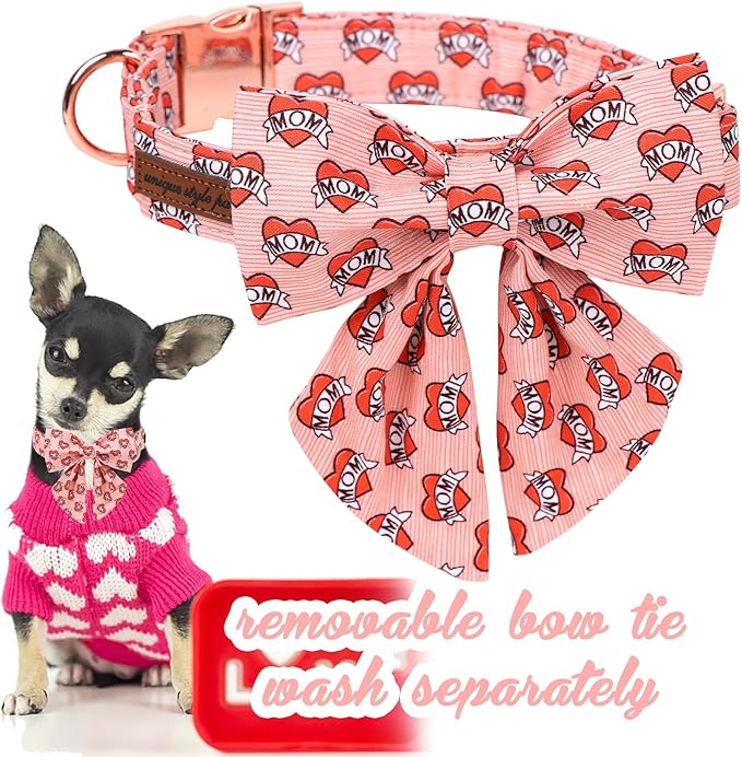 Unique Style Paws Valentiene's Day Dog Collar with Bow Heart Print Cotton Dog Collars Collar for Small Medium Large Dogs New