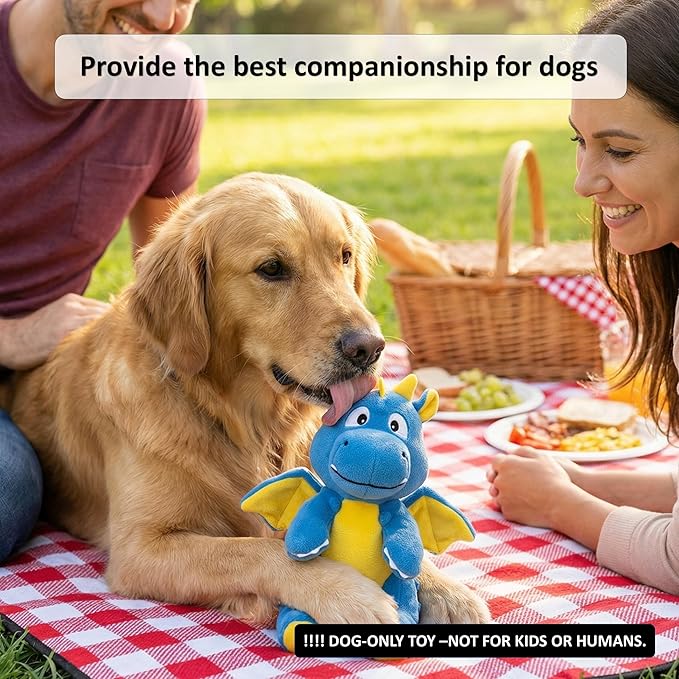 LydaPKS Squeaky Plush Dragon Dog Chew Toy - 8.3‘’X9‘’ Dog Toy for Small/Medium Dogs to Keep Pups Busy，Chewer Dog Toy with Crinkle Paper（Blue）