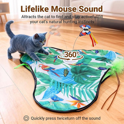 SDWUBQ Interactive Cat Toys Rechargeable,Moving Concealed Feathers,Real Mouse Squeaky,Touch Activated Cat Kitten Toy Exercise Toys for Indoor Bored Adult Cats (Green)