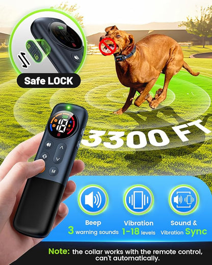 No Shock Dog Training Collar Vibrating Dog Collar with Remote 3300ft, Beep and Vibration Collar for Dogs 10-120lbs, Waterproof | Safe Lock | Painless&Humane to Stop Bad Behaviors