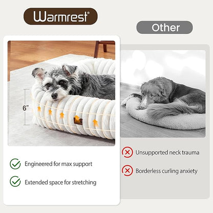 Warmrest Washable Dog Bed for Small Medium Dogs - Rectangle Orthopedic Corduroy Fleece Pet Bed with Removable Cover and Nonskid Bottom, Calming Puppy Bed Soft Pet Sofa, Cream(20x19x6inchs)