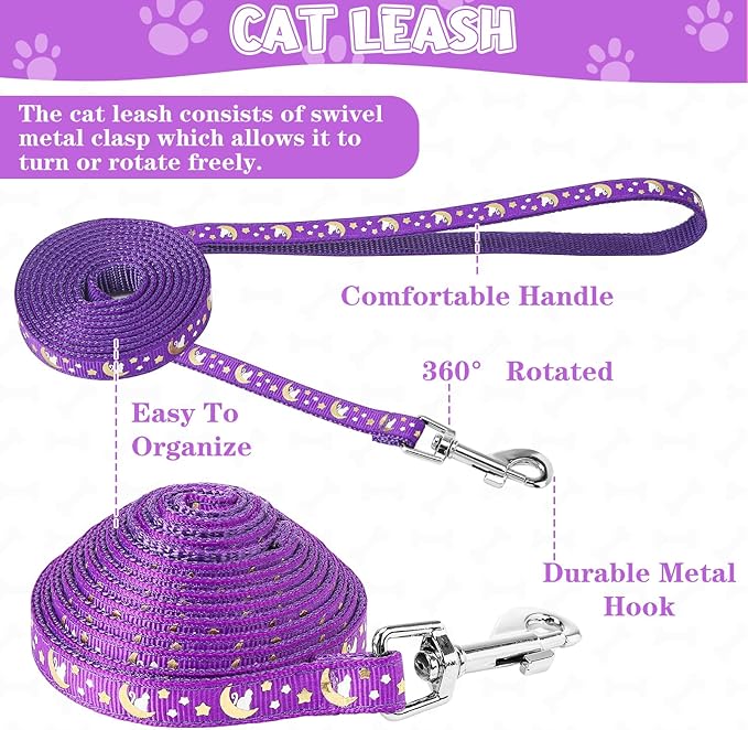 Guiqulai 2 Pack Cat Harness and Leash with Collar Set, Escape Proof Cat Harness Adjustable Kitten Harness Glow in The Dark for Small Medium Cats