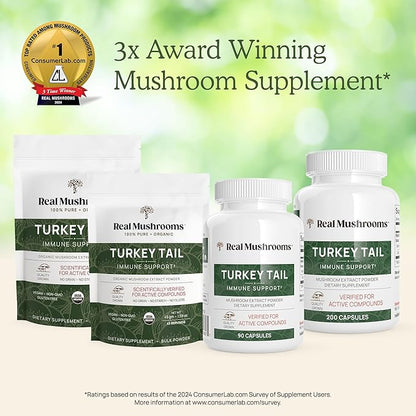 Real Mushrooms Turkey Tail Mushroom Powder – Organic Turkey Tail Extract from – for Wellness, Gut Harmony, & Energy Support – Vegan, Non-GMO, No Fillers – 100 Servings Functional Mushroom Supplement