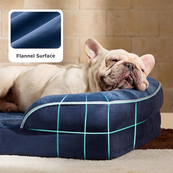 Bedsure Orthopedic Dog Bed Medium Size Dogs - Washable Medium Dog Cat Bed Waterproof, Comfort Pet Couch Sofa with Washable Removable Cover, Pets Bed with Nonskid Bottom, Blue Navy, 28"