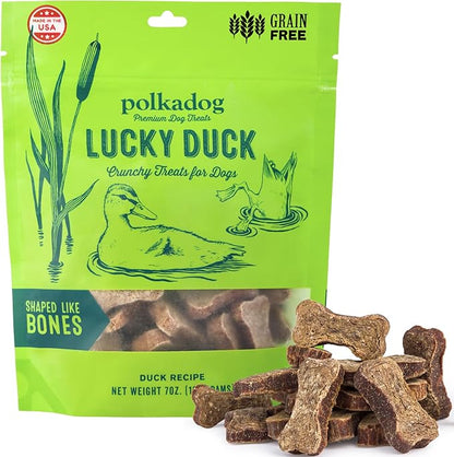Polkadog Lucky Duck Bone-Shaped Dog Treats, Cat Snacks – All-Natural Pet Treats for Kittens, Puppies – Bite-Sized, Crunchy Snack for Dogs, Cats – 2 Ingredients – 7oz