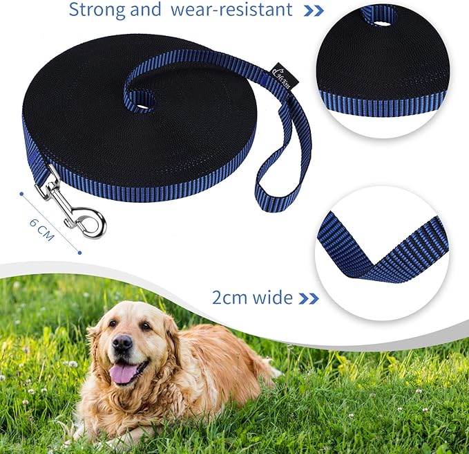 Hi Kiss Dog/Puppy Obedience Recall Training Agility Lead - 15ft 20ft 30ft 50ft 100ft Training Leash - Great for Training, Play, Camping, or Backyard(20ft,Black_Blue)