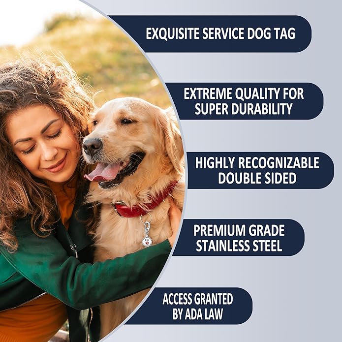 Leash King Service Dog Tag/ESA Animal Tag - Double Sided with Federal Protection & Red Medical Alert Symbol| Easily Attach to Collar, Harness, Vest | Service Dog Identification Tag