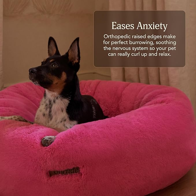 UnHide Floof Pet Bed - Medium (28" x 10") - Extra Soft Dog Bed - Removable Faux Fur Cover - Machine Washable - Helps Ease Pet Anxiety & Provides The Perfect Sleep - Pink