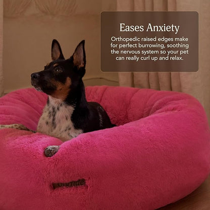 UnHide Floof Pet Bed - Medium (28" x 10") - Extra Soft Dog Bed - Removable Faux Fur Cover - Machine Washable - Helps Ease Pet Anxiety & Provides The Perfect Sleep - Pink