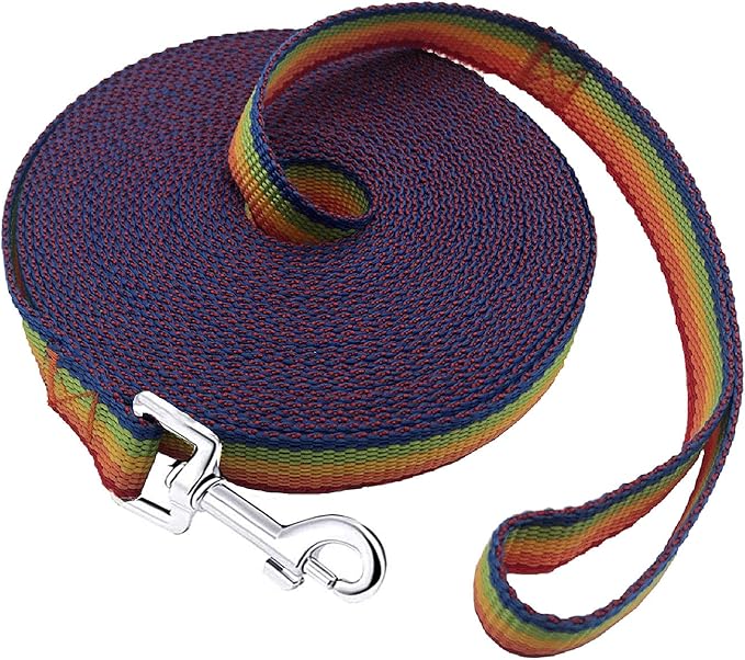 PETGOGO 15ft 20ft 30ft 40ft 50ft Long Dog/Puppy Lead Obedience Recall Training Dog Leashes for Small Medium Dogs Camping, Training, Play, or Backyard (Rainbow, 1" x 40FT)