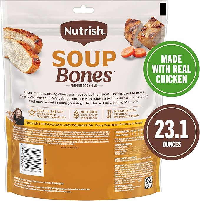 Nutrish Soup Bones Premium Dog Chews with Real Chicken and Veggies, Soft Texture Treats, Valentine's for Dogs, 11 Chews, Packaging May Vary (Rachael Ray)