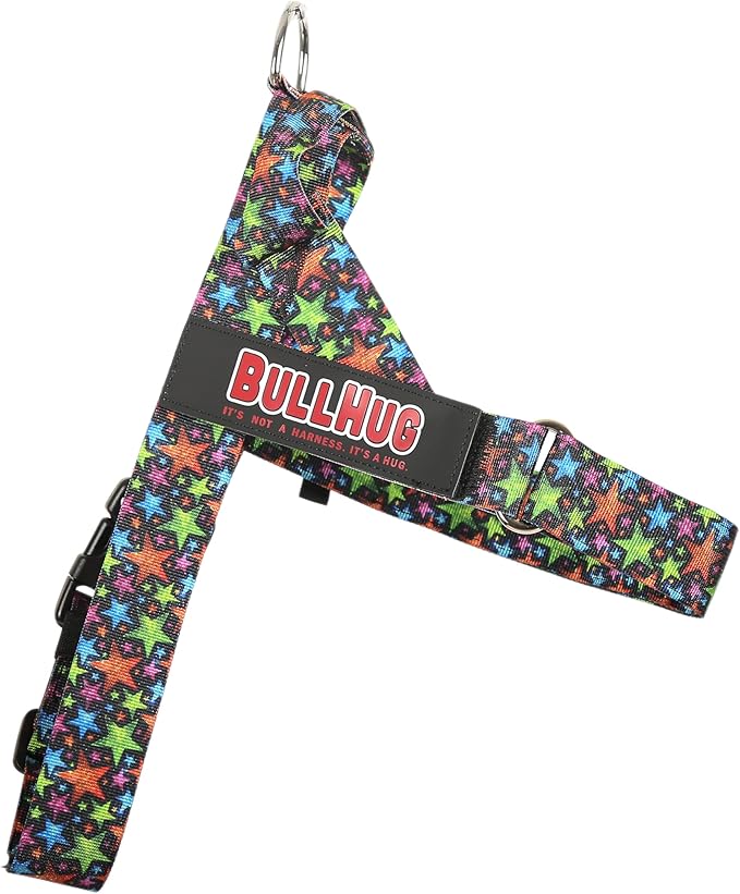 BULLHUG Adjustable Dog Harness– No Pull, No Choke – for English Bulldogs, French Bulldogs, Pugs & Broad-Chested Breeds – Easy, Safe Walks (Star Bright, XS)
