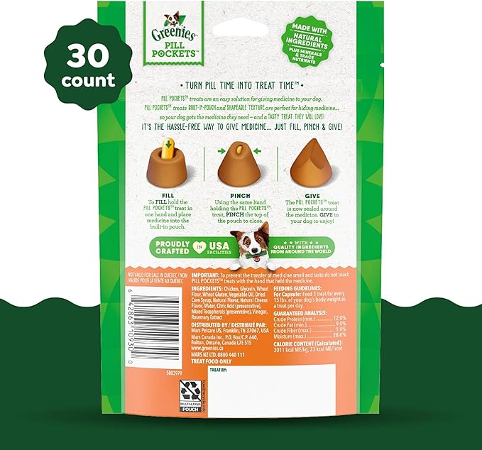 Greenies Pill Pockets for Dogs, Large Size Soft Dog Treats, Cheese Flavor, 7.9 oz. Pouch