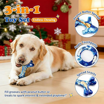 Furdog Indestructible Dog Toys for Aggressive Chewers 3 Pack, Tough Dog Toys for Large Dogs Chew Toys Keep Them Busy, Bacon Flavor, Blue