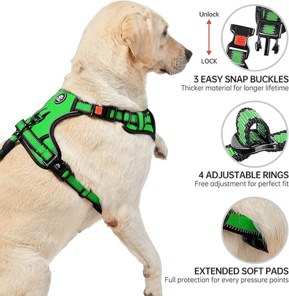 NESTROAD No Pull Dog Harness,Adjustable Oxford Dog Vest Harness with Leash,Reflective No-Choke Pet Harness with Easy Control Soft Handle for Large Dogs(X-Large,FluorescentGreen)