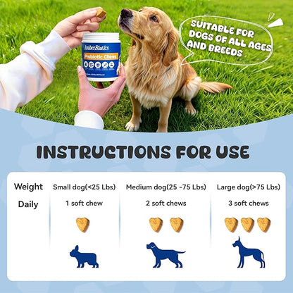 Probiotics for Dogs, Boosts Immune System, Improves Digestion, Supports Gut Health, Relieves and Prevents Diarrhea and Soft Stools, Chicken Flavor Soft Chews - 30 Tablets (120g)
