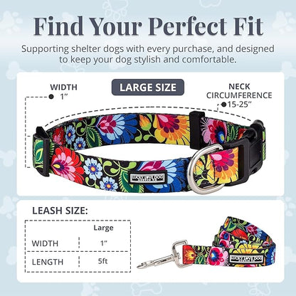 Lucky Love Dog - Easy Click Buckle Dog Collar with Leash Set Combo, Durable & Comfortable for Male & Female Dogs, Pet Collar for Large Dogs, Secure Fit - Blackbird Combo, Large
