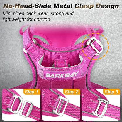BARKBAY Service Dog Vest Tactical Dog Harness Medium Large Sized Dog Tags Personalized No Pull Adjustable Harness Reflective K9 Working Training Easy Control Military Molle System(Pink,XL)