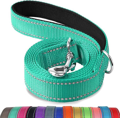 Joytale Double-Sided Reflective Dog Leash, 6 FT/5 FT/4 FT, Padded Handle Nylon Heavy Duty Leashes for Small & Medium Dogs Walking, Teal, 6FT