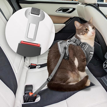 Cat Harness and Leash Set for Walking Escape Proof, Adjustable Soft Kittens Vest with Reflective Strip for Cats, Comfortable Outdoor Vest, Cat Car Leash, Grey, S