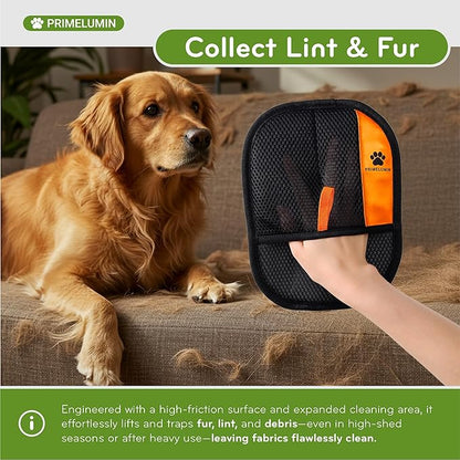 PRIMELUMIN Pet Hair Removal Glove - Electrostatic Fur Remover Mitt for Dogs and Cats, Reusable Washable Pet Hair Remover Tool for Furniture, Couch, Carpet, Car Seat, Laundry