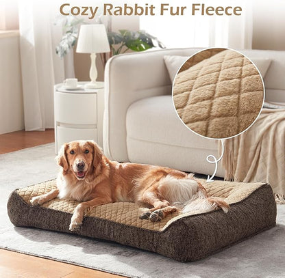 JOEJOY XL Orthopedic Dog Beds Large Sized Dog, Extra Thick Supportive Big Dogs Couch Bed with Sides, Ultra Soft Pet Bed Sofa for Large Dogs, Brown, 42''x30''