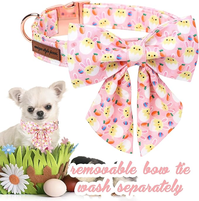 Unique style paws Easter Dog Collar with Bow Easter Eggs Chicken Collar with Flower for Small Medium Large Boys Girls Dogs