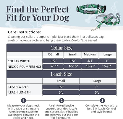 Lucky Love Dog Collar and Leash Set, Beautiful & Vivid Patterns, Easy On & Off Clasp Accessory (Blue Laguna, S Combo)