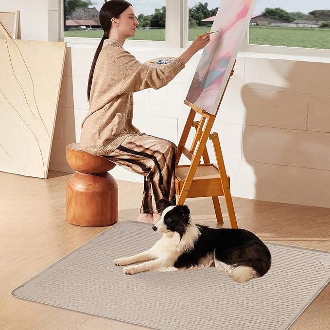 Pee Pads for Dogs, 50" x 35" Extra Large Reusable Silicone Mat, Washable Puppy Training Pads for Potty Training, Non-Slip, Leak-Proof, Indoor Floor Protection (Khaki)