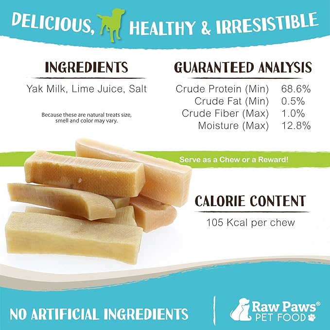 Raw Paws Himalayan Yak Chews for Dogs - Small (12-Count) - Packed in USA - Tibetan Yak Cheese Dog Chews for Small Breeds - Hard Milk Dog Chew Bones - Single Ingredient - Long Lasting
