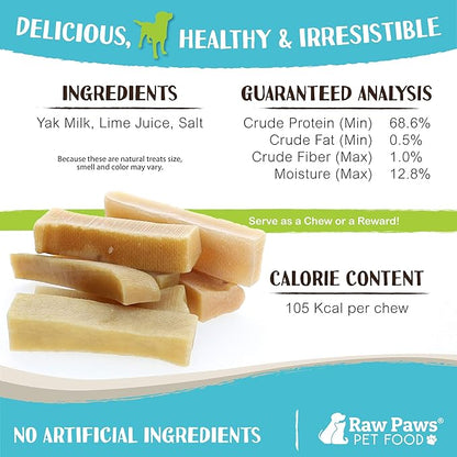 Raw Paws Himalayan Yak Chews for Dogs - Small (12-Count) - Packed in USA - Tibetan Yak Cheese Dog Chews for Small Breeds - Hard Milk Dog Chew Bones - Single Ingredient - Long Lasting