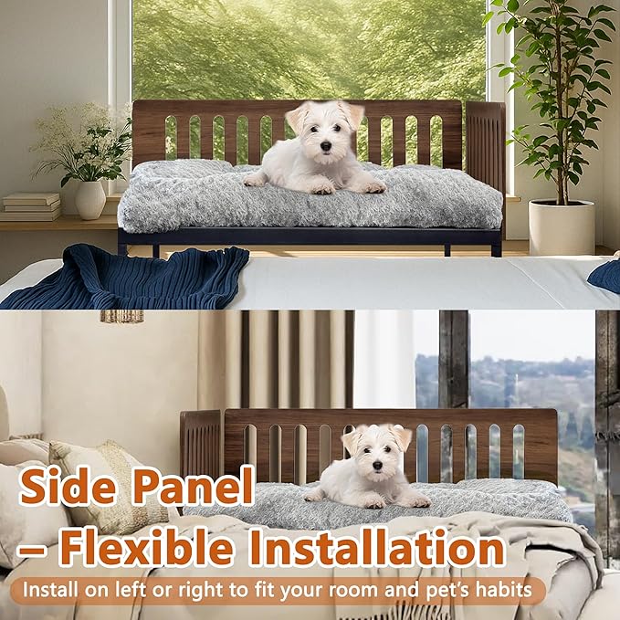 Beside Dog Bed,2 Panels Adjustable Height Dog Bunk Beds,25.5‘’x18‘’Metal Dogs Bed Frame with Cushion,Medium