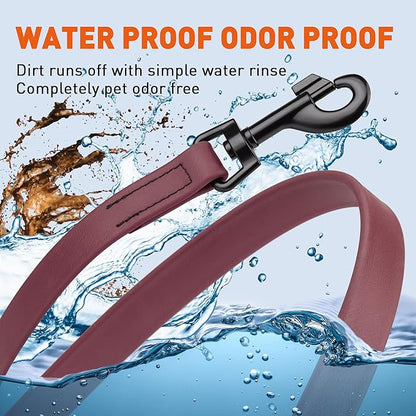 Dogline Biothane Waterproof Dog Leash Strong Coated Nylon Webbing with Black Hardware Odor-Proof Easy to Clean High Performance for Small or Large Dogs Made in USA 4 or 6 ft Lead, Merlot Burgundy