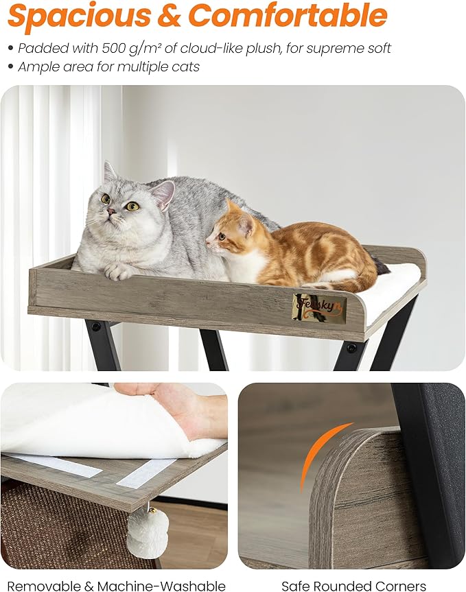 Modern Wood Cat Tree Tower for Indoor Cats Large Adult - 67 Inch Tall Multi-Level Heavy Duty Cat Condo Trees Furniture with Caves Perch Bed Scratching Board - XL Big Sturdy Wooden Kitty Climbing House