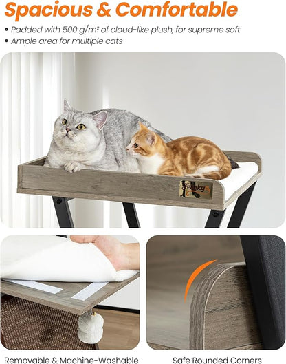 Modern Wood Cat Tree Tower for Indoor Cats Large Adult - 67 Inch Tall Multi-Level Heavy Duty Cat Condo Trees Furniture with Caves Perch Bed Scratching Board - XL Big Sturdy Wooden Kitty Climbing House