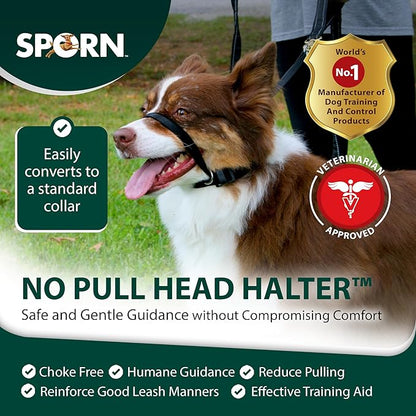 Sporn Medium Dog Head Halter for Dogs, Black Dog Stop Pulling Leash with Thick Muzzle Harness No Pull Head Collar for Dogs, Anti Pulling Collar for Comfort Face Harness