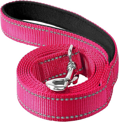 4FT Reflective Nylon Dog Leash with Soft Padded Handle for Walking, Running and Training, Supports Small Medium and Large Dogs (Hotpink, 1 Inch Wide)