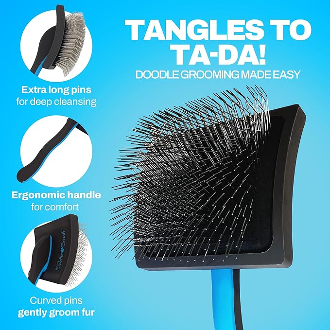 The Doodle Brush, Slicker Brush for Dogs Detangler, Poodle Pin Dematting Dog Hair Brushes, Extra Long Pin Slicker for Goldendoodle, Cockapoo, Cavapoo, Tangle-Free Grooming Shiny Coat Pet Brushes