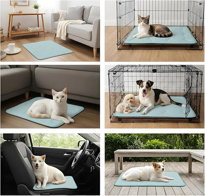 DORMORA Cooling Pet Mat – 31x28.5 Dog or Cat Cool & Comfy, Soft Breathable Self-Cooling Pad, Pet-Safe, Durable, Perfect for Hot Weather, Naps, Crates, Cars, Couch, Washable, Take Anywhere, Blue
