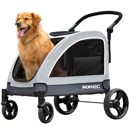 AOPEC Large Dog Stroller - Dual Entry Safety Folding Pet Stroller with Adjustable Handle, All-Terrain 4-Wheel, 160 lbs Weight Capacity for Travel & Outdoor Adventures - Gray