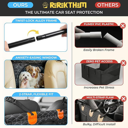 Dog Car Seat for Large Medium Dogs | Waterproof Half Hammock Back Seat Extender for Dogs with Hard Bottom | Alloy Twist-Lock Rods | 3 Mesh Windows | Removable Fleece Mat | Cars, SUVs, Trucks