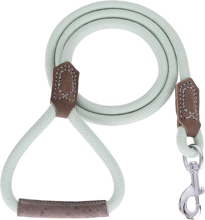 Mile High Life | Premium Leather Dog Leash | Strong Rope Leash | Leather Handle | Zinc Alloy Strong Clasp | Small Medium Large Dogs | 4/5/6 Feet(Green, 60 Inch (Pack of 1))