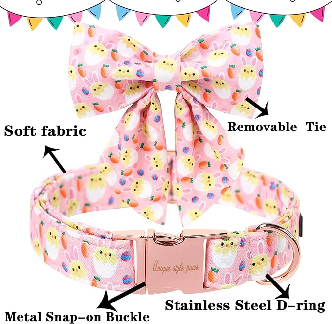 Unique style paws Easter Dog Collar with Bow Easter Eggs Chicken Collar with Flower for Small Medium Large Boys Girls Dogs