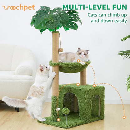 Woochpet Large Cat Tree for Indoor Cats, Multi-Functional Comfy Cat Bed - 48inch Tall Cat Tower with Scratching Post, Cozy Hammock for Kittens and Adults Cat, Cute Cando with Toy
