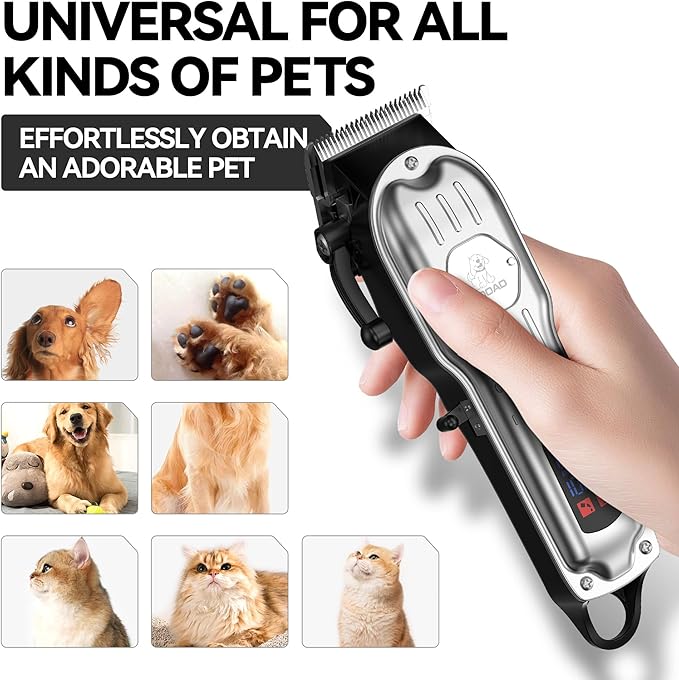 Dog Grooming Kit for Heavy Thick Hair&Coats,Low Noise Dog Hair Trimmer,Rechargeable Cordless Pet Shaver with Stainless Steel Blade, Dog Clippers for Grooming for Small Large Dogs Pets (Sliver)